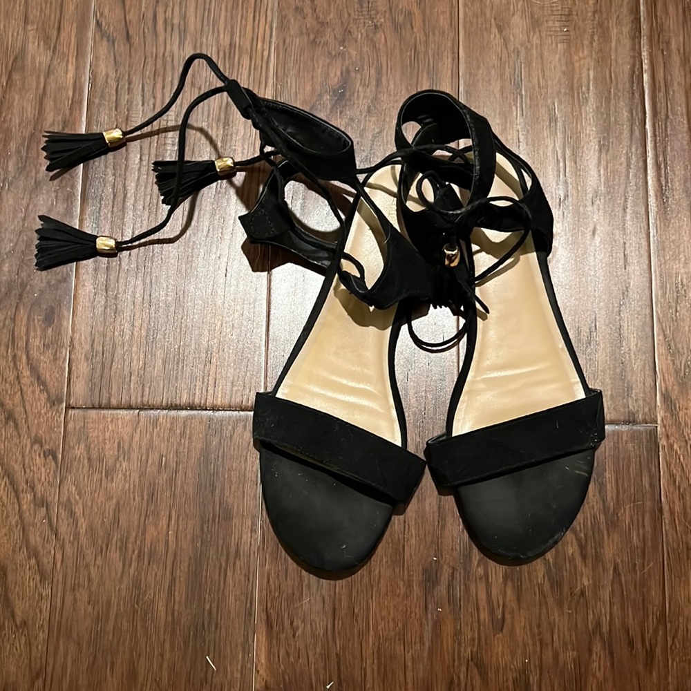 Merona black wrap around sandals.